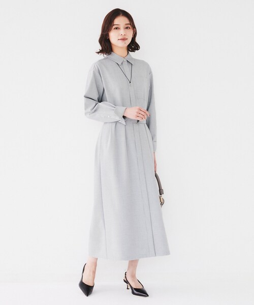 【極美品】UNTITLED 洗える/ゆったり/前開き シャツワンピース 長袖 UNTITLED ワンピース 「洗える/ゆったり/前開き」シャツ
