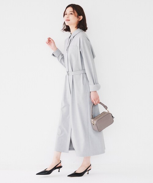 UNTITLED グレー シャツワンピース UNTITLED（アンタイトル） ワンピース 「洗える/ゆったり/前開き