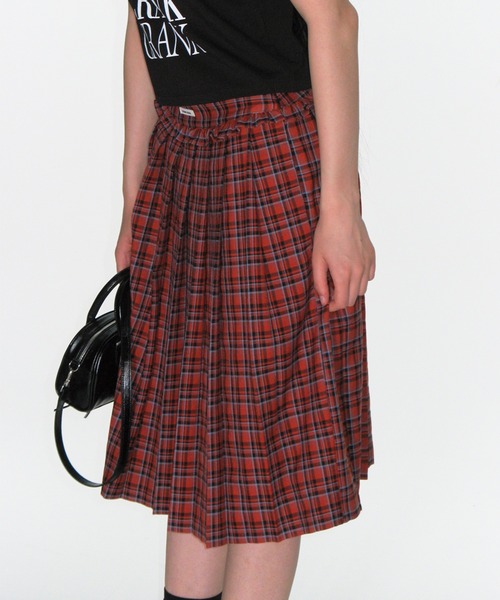 CRANK Check frill pleated midi skirt