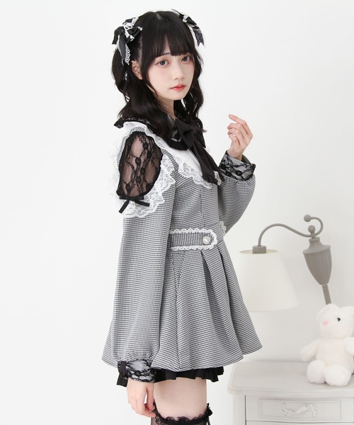 DearMyLove ワンピース 袖レース切替ヨークフリルワンピース