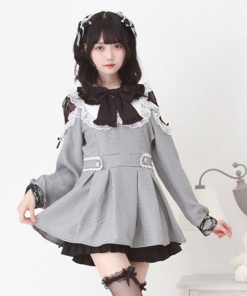 DearMyLove ワンピース 袖レース切替ヨークフリルワンピース