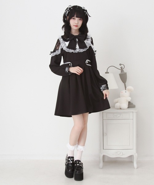 DearMyLove ワンピース 袖レース切替ヨークフリルワンピース