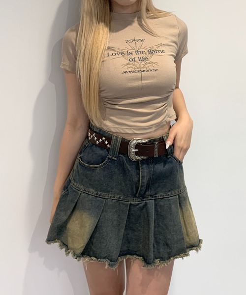 DIESEL デニム フリンジ ミニ スカート 24 lilful デニムスカート 「インパン付き」ウォッシュ加工 デニム