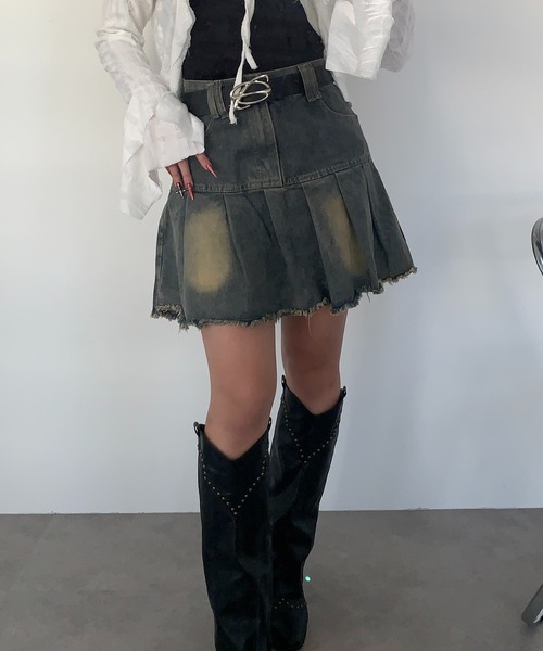 うーたん DIESEL フレアデニムミニスカート 24 インチ インパン付 デニムWフリル インパン付ミニスカート[品番：PPNW0003659
