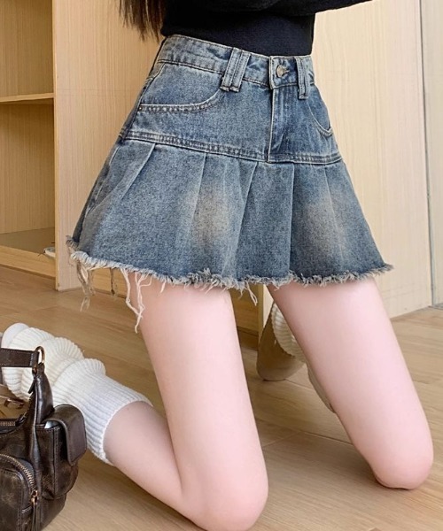 lilful デニムスカート 「インパン付き」ウォッシュ加工 デニム 裾