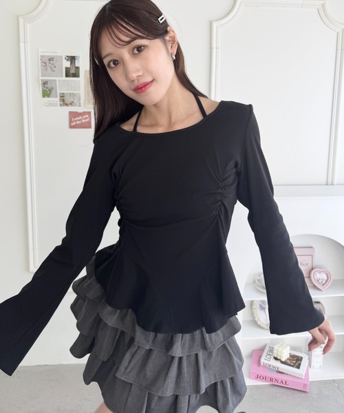 Loueme tシャツ ウエストギャザーホルターネックトップス レディース
