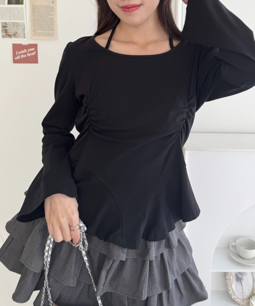 Loueme tシャツ ウエストギャザーホルターネックトップス レディース