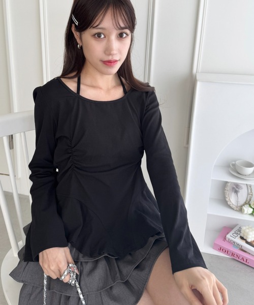 Loueme tシャツ ウエストギャザーホルターネックトップス レディース