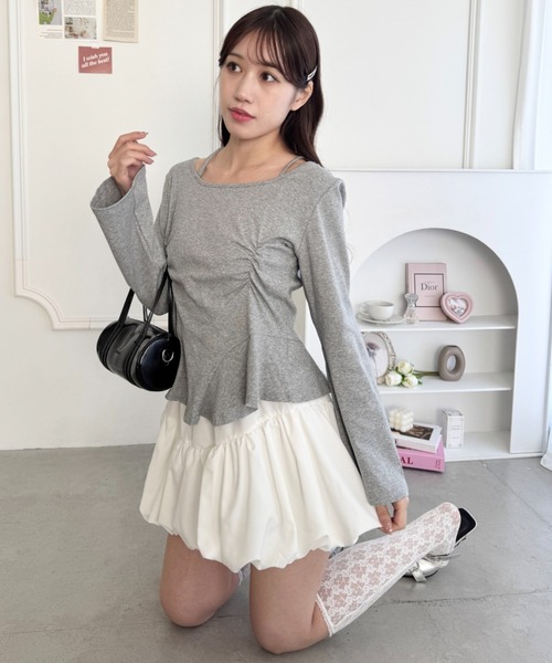 Loueme tシャツ ウエストギャザーホルターネックトップス レディース