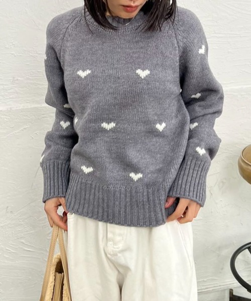 ニット セーター ハート柄ショート丈ニット レディース : ZOZOTOWN