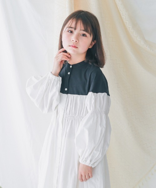 NHT ワンピース NHT/エヌエイチティー 配色ギャザーワンピース キッズ