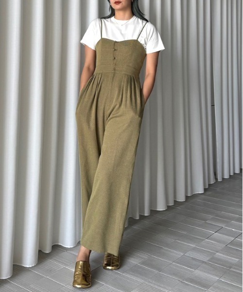 Ameri（アメリ） サロペット オーバーオール LAME TWEED BUSTIER