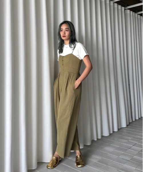 Ameri（アメリ） サロペット オーバーオール LAME TWEED BUSTIER