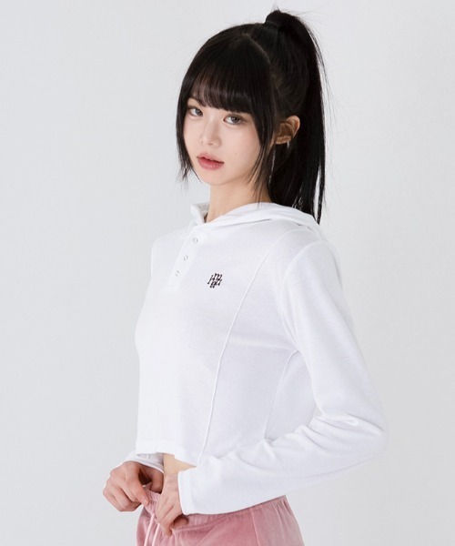 パーカー A'GEM/9 × .kom 「muah muah/ムーアムーア」 STITCH LINE CROP HOODIE/ステッチライン クロップ