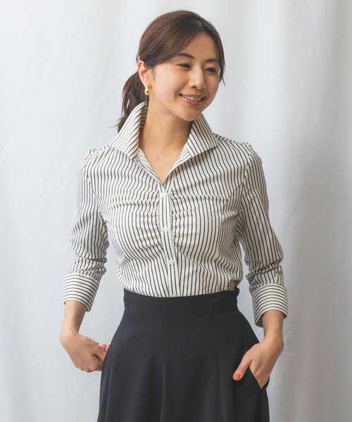 ブラウス シャツ 「NARACAMICIE」ストレッチストライプ長袖シャツ レディース NARACAMICIE ブラウス シャツ 「NARACAMICIE」ストレッチ