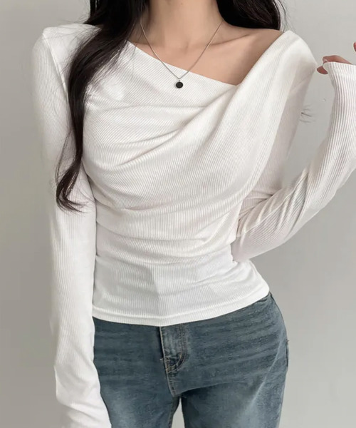 tシャツ ドレープ リブTシャツ 長袖 レディース : ZOZOTOWN Yahoo!店