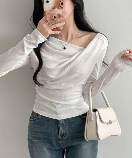tシャツ ドレープ リブTシャツ 長袖 レディース : ZOZOTOWN Yahoo!店