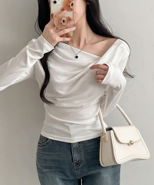 tシャツ ドレープ リブTシャツ 長袖 レディース : ZOZOTOWN Yahoo!店