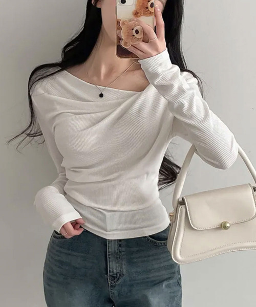 tシャツ ドレープ リブTシャツ 長袖 レディース : ZOZOTOWN Yahoo!店