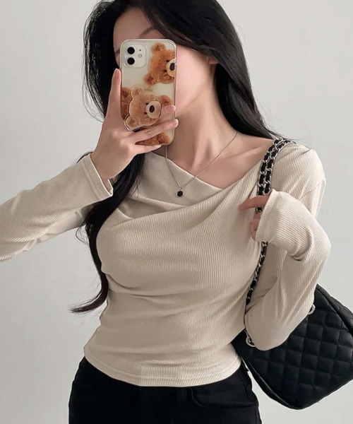 tシャツ ドレープ リブTシャツ 長袖 レディース : ZOZOTOWN Yahoo!店