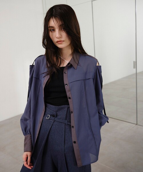 UNITED TOKYO ブラウス シャツ ショルダーカットシアーシャツ