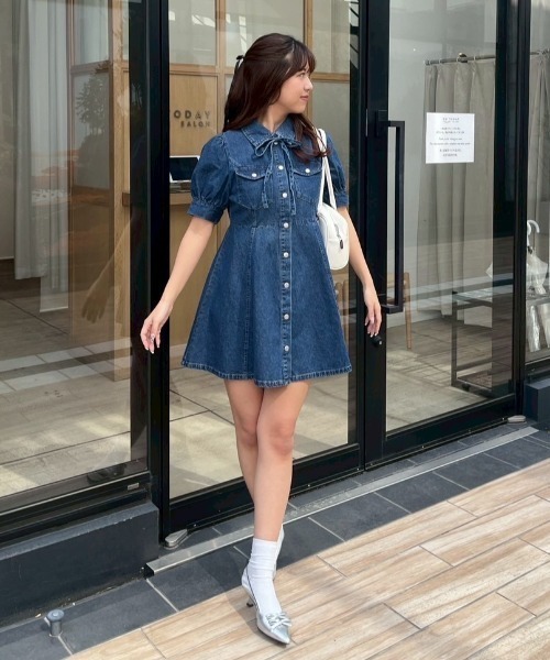 韓国 服 レディース ワンピース デニム ミニワンピース 青 スカート デニム セール】タイトミニデニムワンピース（ワンピース）｜Lace