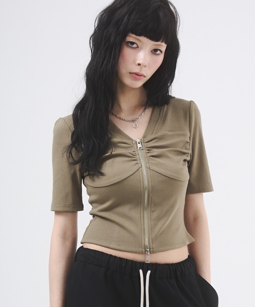 DAIYA（ダイヤ） tシャツ センタージップギャザートップス レディース