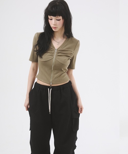 DAIYA（ダイヤ） tシャツ センタージップギャザートップス レディース