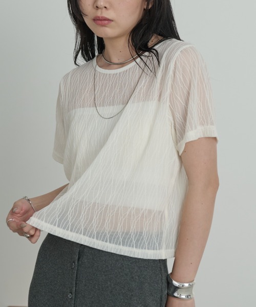 Aunt Marie's tシャツ ニュアンスウェーブシアーハーフスリーブ