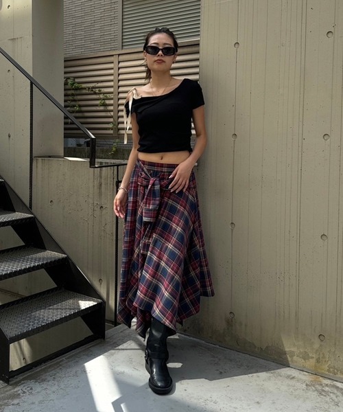 ワンショルダーリボントップス ACLENT tシャツ ワンショルダーリボントップス レディース