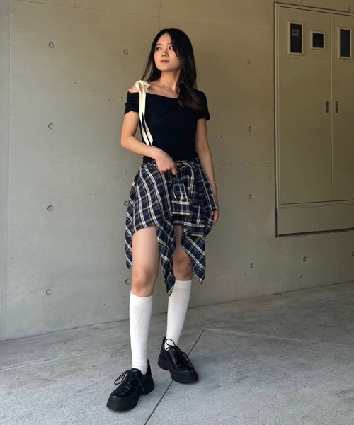 ACLENT tシャツ ワンショルダーリボントップス レディース