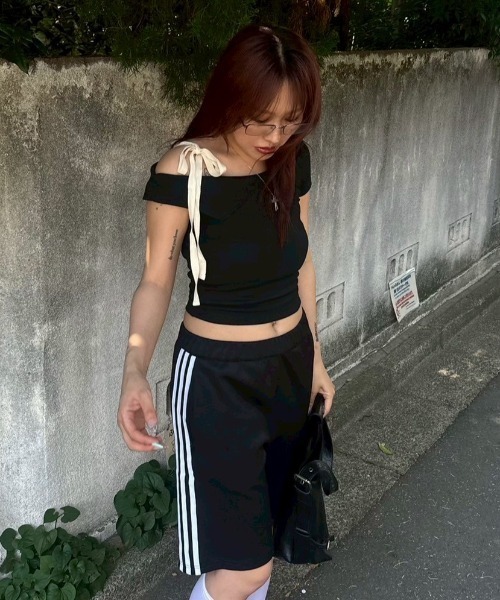 ACLENT tシャツ ワンショルダーリボントップス レディース