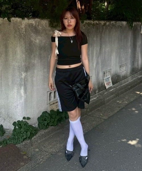 ワンショルダーリボントップス ACLENT tシャツ ワンショルダーリボントップス レディース