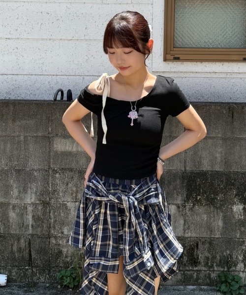 ワンショルダーリボントップス ACLENT tシャツ ワンショルダーリボントップス レディース