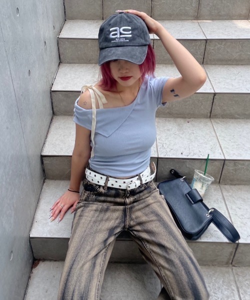 ワンショルダーリボントップス ACLENT tシャツ ワンショルダーリボントップス レディース