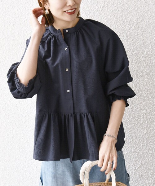 「SHIPS any」 長袖ブラウス ONE SIZE ネイビー レディース