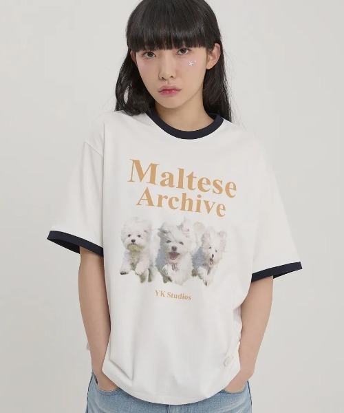 tシャツ A'GEM/9 × .kom 「WaiKei/ワイケイ」マルチーズアーカイブリンガーハーフスリーブTシャツ レディース メンズ