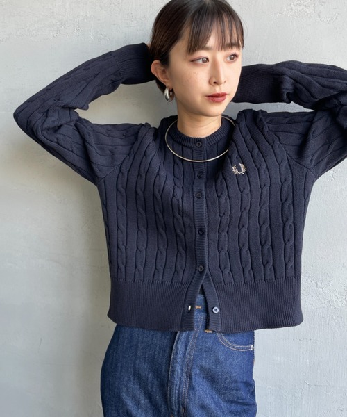 【未使用】FRED PERRY ケーブルニットロングカーディガン 未使用】FRED PERRY ケーブルニットロングカーディガン