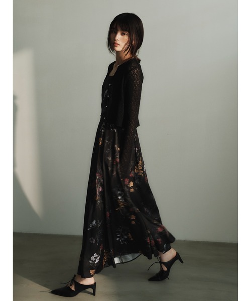 honeymihoney♡キャミソールワンピース　ブラック　ウォッシャブル FRAY I.D ワンピース 「00サイズ」ボタニカルプリント