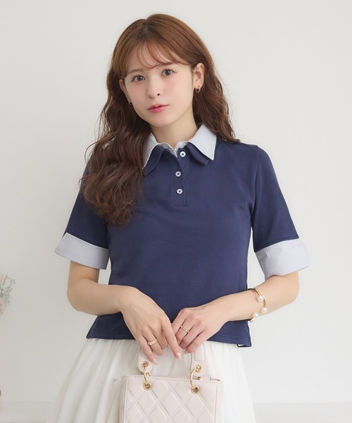 Apuweiser-riche ノースリーブ　ストライプ　ポロシャツ Ambre Neige ポロシャツ ポロ stripe shirt docking polo tops