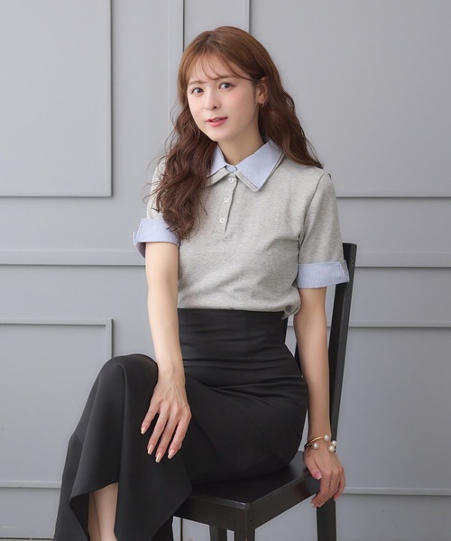 Ambre Neige ポロシャツ ポロ stripe shirt docking polo tops