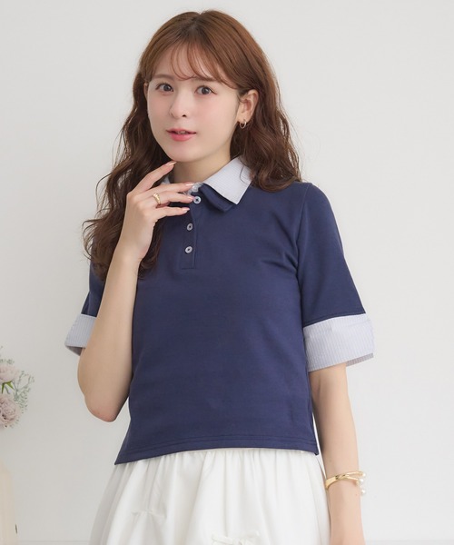 archivio ストライプ ノースリーブポロシャツ 新品タグ付 Ambre Neige ポロシャツ ポロ stripe shirt docking polo tops