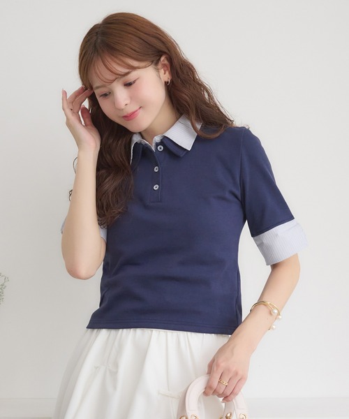Ambre Neige ポロシャツ ポロ stripe shirt docking polo tops