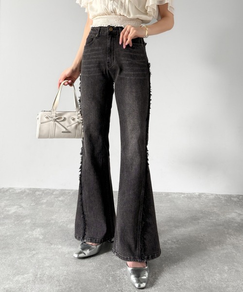[mily bilet] обработка ботинки cut Denim брюки LARGE черный женский 