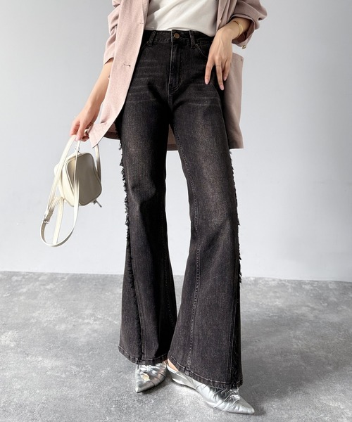 [mily bilet] обработка ботинки cut Denim брюки LARGE черный женский 