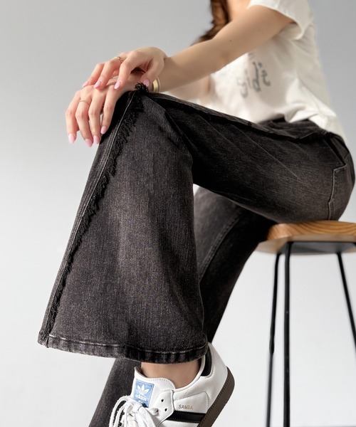 [mily bilet] обработка ботинки cut Denim брюки LARGE черный женский 