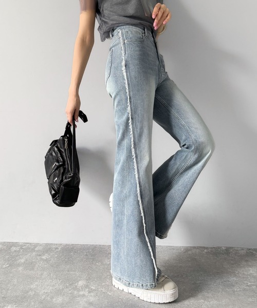 [mily bilet] обработка ботинки cut Denim брюки LARGE черный женский 