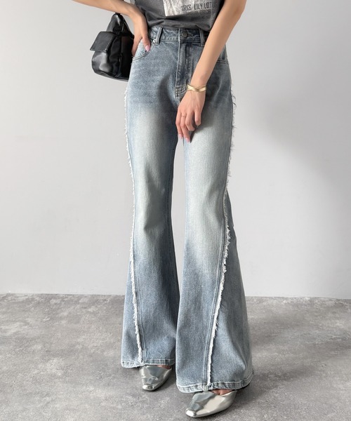 [mily bilet] обработка ботинки cut Denim брюки LARGE черный женский 