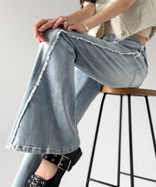 [mily bilet] обработка ботинки cut Denim брюки LARGE черный женский 