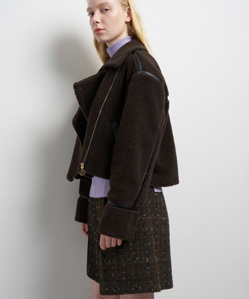 LANVIN en Bleu コート アウター ボアライダースジャケット レディース